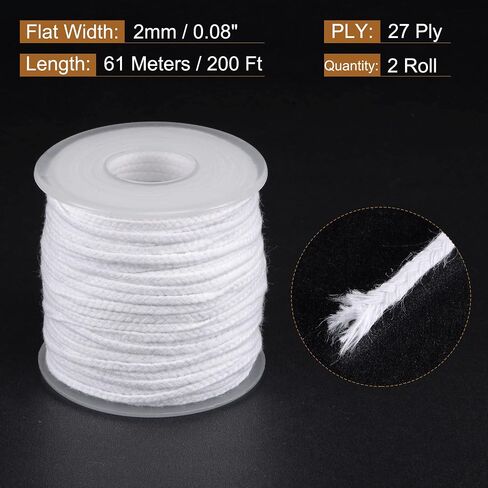MECCANIXITY Braided Candle Wick Cotton 21 PLY 200 Ft Long 2mm Flat Wide for DIY, Pack of 2 in Saudi Arabia