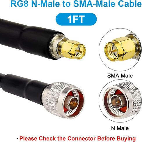 XRDS -RF 2PCS N ذكر إلى SMA ذكر كابل محوري 1 قدم، 50 أوم RG8 N نوع إلى كابل SMA كابل تمديد منخفض الخسارة للغاية لـ ADS-B/4G/5G LTE/Ham/GPS/راديو in Saudi Arabia