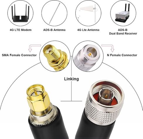 XRDS -RF 2PCS N ذكر إلى SMA ذكر كابل محوري 1 قدم، 50 أوم RG8 N نوع إلى كابل SMA كابل تمديد منخفض الخسارة للغاية لـ ADS-B/4G/5G LTE/Ham/GPS/راديو in Saudi Arabia