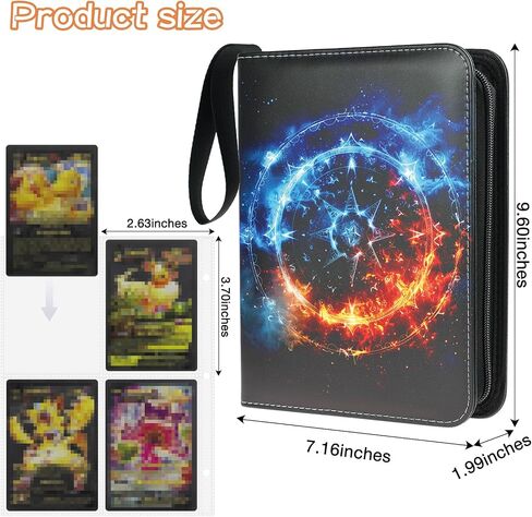 Card Binder 4 Pockets, MTG Fire & Ice Magic, 400 Pockets Card Holder Album with 50 Removable Sleeves for Standard Size Cards TCG Trading Card Binder Display Storage Carrying Case, Waterproof in Saudi Arabia