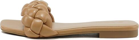 Soda BALL ~ Women Casual Open Square Toe Comfort Fashion puffy Braided Woven Slip on Flat Sandals in Kuwait