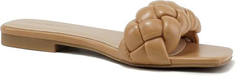 Soda BALL ~ Women Casual Open Square Toe Comfort Fashion puffy Braided Woven Slip on Flat Sandals in Kuwait