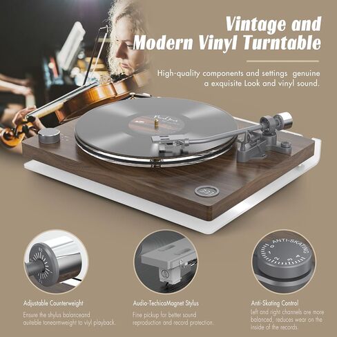 Record Player Turntable Built-in Phono Preamp, Vinyl Record Player with Adjustable Counterweight Magnetic Cartridge, Anti-Skate Control, Acrylic Platter, 33 or 45 RPM White in Saudi Arabia