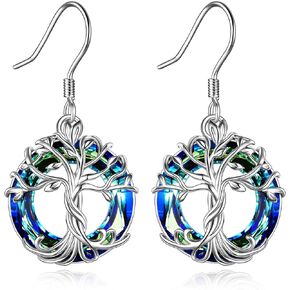 TOUPOP Tree of Life Earrings 925 Sterling Silver Family Tree Dangle Drop Hooks Earrings with Crystal Birthday Anniversary Christmas Mothers Day Jewelry Gifts for Women Girls Her Mom Daughter