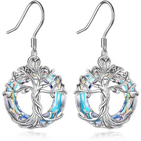 TOUPOP Tree of Life Earrings 925 Sterling Silver Family Tree Dangle Drop Hooks Earrings with Crystal Birthday Anniversary Christmas Mothers Day Jewelry Gifts for Women Girls Her Mom Daughter