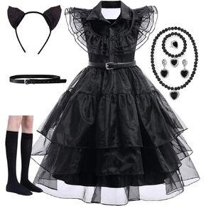 Black Costume Girls Dress for Kids,Black Family Cosplay Halloween Xmas New Year Party Dress Up Set
