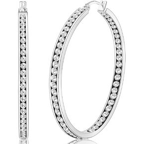 COLORFULBLING Large Rose Gold Stainless Steel Hoop Earrings for Women, Big Hypoallergenic Hoops Earring Huge Cubic Zirconia Rhinestone Crystal Basketball 50mm 2 inch Ear Ring Jewelry Gifts for Women Mens Sensitive Ears(rose gold)