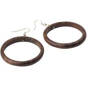 81stgeneration 38 mm Simple Wood Circle Earrings with 925 Sterling Silver Hooks - Round Brown Earrings - Wooden Discs Dangle Earrings - Hoop Earrings - Wooden Jewelry