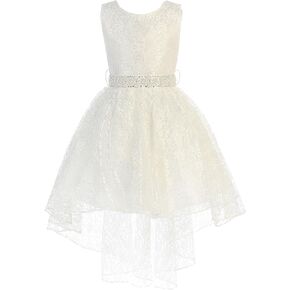 iGirlDress High Low Lace Dress with Rhinestones Belt Pageant Flower Girl Dress Size 2-20