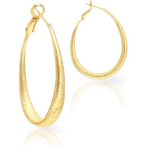 18K Gold Plated Hoop Earrings, Sterling Silver Posts, Oval Drop Shaped, Hypoallergenic, Lightweight, Trendy Fashion Jewelry Gifts for Women Girls