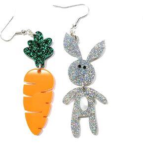 Easter Bunny Carrot Acrylic Earrings Women Girls Asymmetric Rabbit Statement Dangle Charms Cute Lovely Leopard Print Rabbit Earrings Animal Jewelry Holiday Accessories for Women Easter Gift