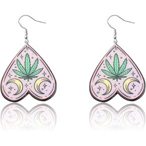 BAUNA Cannabis Leaf Heart Earrings Pot Weed Stoner Jewelry 420 Gift for Marijuana Lover