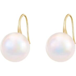 Pearl Drop Earrings, Gold Hoop Earrings Pearl Dangle Earrings for Women, Gold Plated Clasp Hypoallergenic Earrings Jewelry Gift
