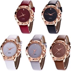 CdyBox Wholesale PU Leather Crystal Watch 5 Pack Rhinestone Starry Sky Wristwatches for Women Girls