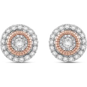 Jewelili 14K Rose Gold Over Sterling Silver 1/4 Cttw Natural White Round Diamond Stud Earrings