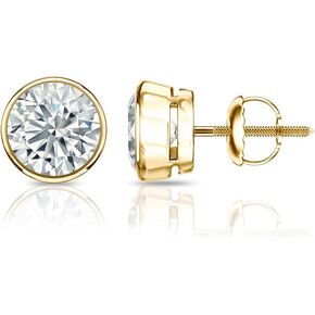 14k Yellow Gold Round Diamond Simulated Cubic Zirconia Stud Earrings Bezel(1/2cttw,Excellent Quality)
