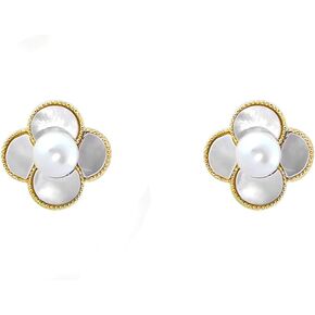 925 Silver Shell Pearl Clover Flower Stud Earrings for Women dia:0.4in