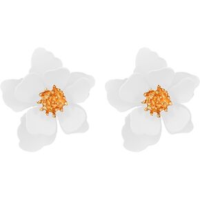 Boho Flower Stud Earrings for Women,Chic Pink White Yellow Drop Flower Statement Earrings Summer Tropical Beach Jewelry