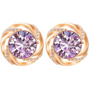 Rose Gold Plated Light Purple Cubic Zirconia Rhinestone Lavender Crystal Stud Earrings for Women