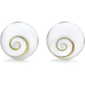AeraVida Tiny Stacking Round Spiral Shiva White Shell .925 Silver Stud Earrings