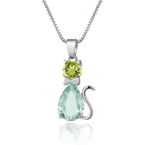 Kemstone Exquisite Natural Gemstone Cat Pendant Necklace with Green Amethyst and Peridot Accents,18"
