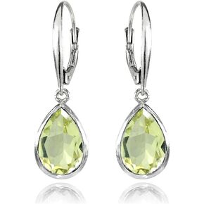 Sterling Silver Genuine or Simulated Gemstone 12x8mm Teardrop Dainty Leverback Drop Dangle Earrings for Women