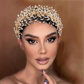 حجر الراين الزفاف رباط شعر الزفاف عقال الزفاف إكسسوارات الشعر للعرائس (الذهبي)