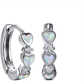 Opal Love Heart Hoop Earrings for Women Girls Teens 14K Rose Gold Plated Cubic Zirconia Huggie Small Hoops Cartilage Hypoallergenic Nickel-Free Dainty Birthday Anniversary Jewelry Gifts
