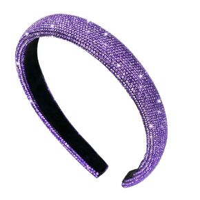 Vin Beauty Rhinestone Headband Glitter Non-Slip Wide Headband Solid Hair Band Purple Cute Hairbands Bridal Hair Hoop Wedding Hair Styling Accessories for Women Girls