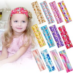 12 Pieces Wide Headbands for Girls Cute Elastic Butterfly Unicorn Tie Dye Floral Hair Bands No Slip Soft Heart Stretch Headbands Princess Hair Accessories for Children Kids Sports Yoga