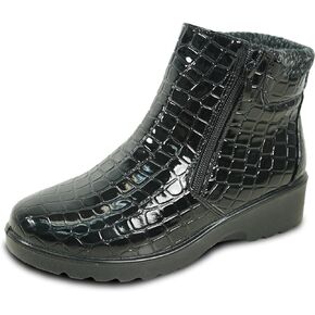 KOZI Canada Women Casual Ankle Bootie Winter Boot NANCY Fur Boot Double Zipper or Side Zipper with Ice Cleat Slip Resistant Outsole Black