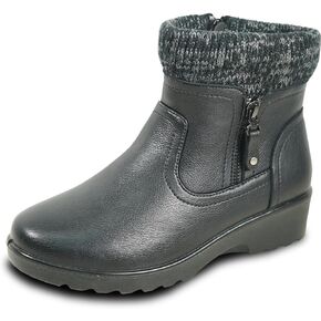 KOZI Canada Women Casual Ankle Bootie Winter Boot NANCY Fur Boot Double Zipper or Side Zipper with Ice Cleat Slip Resistant Outsole Black