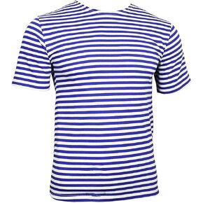 Blue-White Striped Russian Military Paratrooper Short Sleeve T-Shirt - Sailor's Striped T-Shirt - Knitted Not Dyed Vest