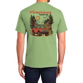 Ford Bronco American Tradition T-Shirt for Men - Screen Printed Graphic Vintage Tshirts - Supersoft Cotton Cactus Green tees