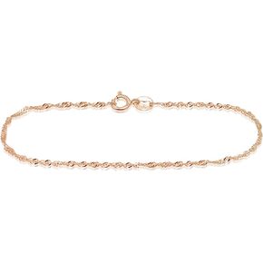 SEA OF ICE Sterling Silver 1mm Twisted Curb Singapore Rope Chain Bracelet For Women, Size 7.25 inches