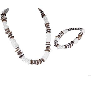 BlueRica 2 Piece Set ~ Puka Chip Shells & Brown Coconut Chips Necklace & Anklet