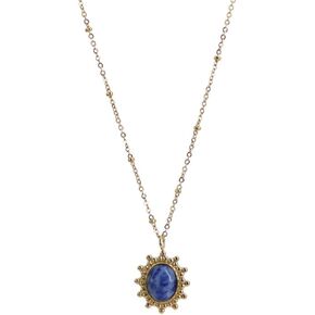 charlinliol 14k Gold Plated Vintage Style Oval Pendant With Blue Sandstone Chain Necklace For Women Girl Jewelry Gift