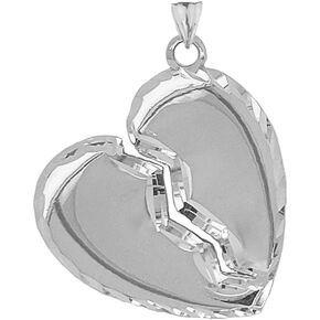 Claddagh Gold Fine Sterling Silver Sparkle-Cut Edged Broken Heart Pendant