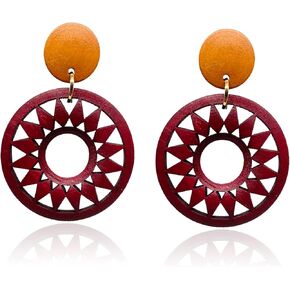 Retro Handmade Wood Simple Geometric Hoop shape Earrings Natural Wooden Hollow Drop Dangle Earring for Women Girls Gifts