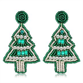 Christmas Bead Dangle Earrings for Women Christmas Tree Beaded Earrings Bohemia Handmade Colorful Seed Bead Drop Earrings Christmas Gifts for Women Girls