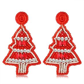 Christmas Bead Dangle Earrings for Women Christmas Tree Beaded Earrings Bohemia Handmade Colorful Seed Bead Drop Earrings Christmas Gifts for Women Girls