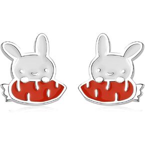 Easter Bunny Earrings 925 Sterling Silver Rabbit Carrot Stud Earrings Cute Animal Jewelry for Women Girls Kids Gifts