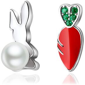 Easter Bunny Earrings 925 Sterling Silver Rabbit Carrot Stud Earrings Cute Animal Jewelry for Women Girls Kids Gifts
