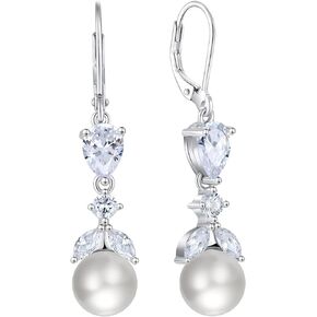 FATACI Women Bridal Wedding Earrings 925 Sterling Silver Mother of Pearl Dangle & Drop Earrings with 5A Cubic Zirconia for Brides Bridesmaids Proms Jewerly Gifts