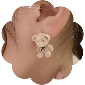 Cute Bear Stud Earrings Light Brown Kawaii Funny Cartoon Animal Plush Bear Earrings Lovely Fuzzy Earrings Dainty Tiny Studs Earrings Gift for Women Girls Kids