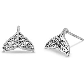 Boma Jewelry Sterling Silver Tribal Filigree Whale Tail Animal Stud Earrings