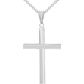 Jewelry America 14k White Gold Polished Simple Religious Cross Pendant Necklace