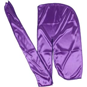 Men Silk Durag Long Straps Bandanas for Men Headwear Waves Cap (Purple)