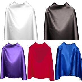 Bulk 5 Pack Large Super Hero Costume Capes in Assorted Colors for Adults and Kids - 24" Long x 36" Wide Multi