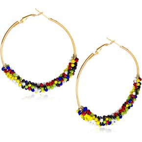 QUSIJIA Bohemian Beaded Hoop Earrings For Women Mixed Color Bead Dangle Earrings For Women Girls Boho Jewelry